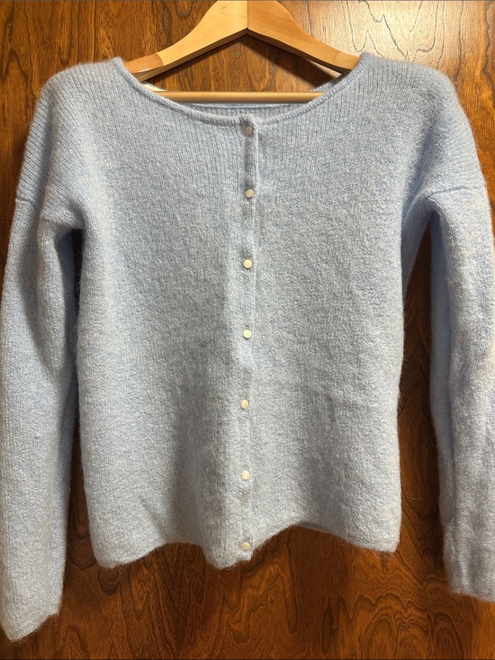 Sezane Sweaters - Sezane Pale Blue Fuzzy Button-Back Cardigan